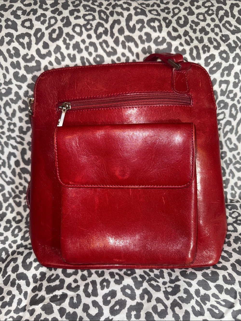 HOBO Red Leather Crossbody Bag with Front Pocket